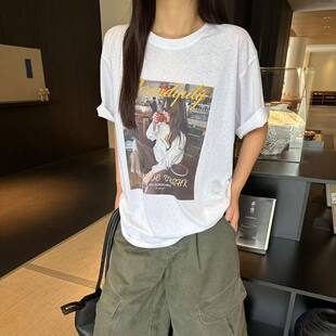 Eleven短袖t恤女2026新款夏季美式复古人像印花宽松大版显瘦上衣