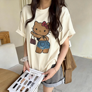 Eleven美式复古卡通KT印花短袖T恤女2026新款夏季宽松慵懒风上衣