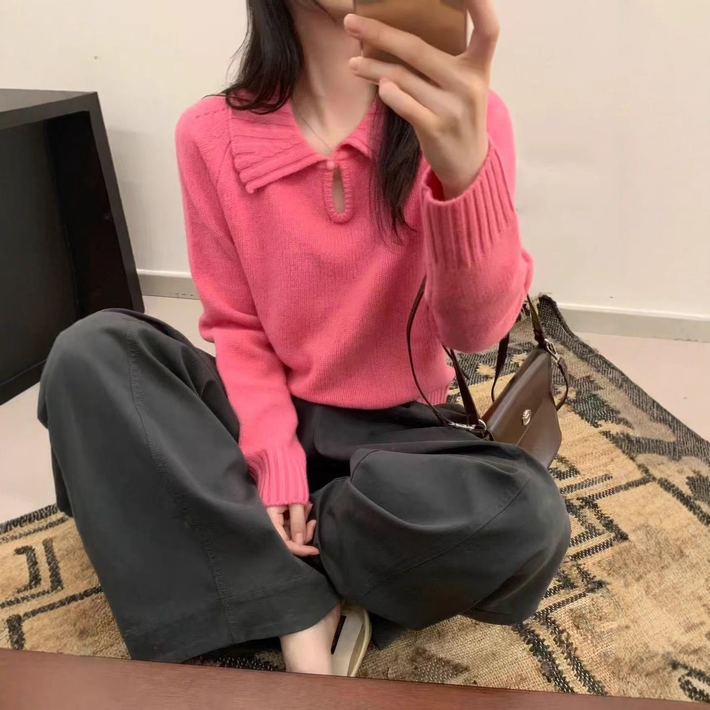 MYF羊绒针织衫女2025新款气质简约娃娃领百搭显瘦毛衣秋冬女外套