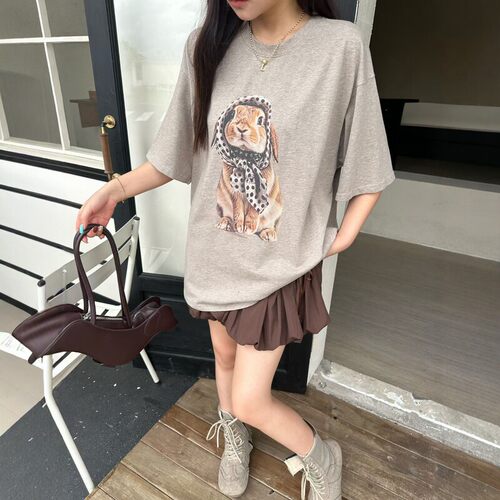 Eleven韩系复古波点头巾兔子短袖T恤女2026新款秋季宽松重磅上衣