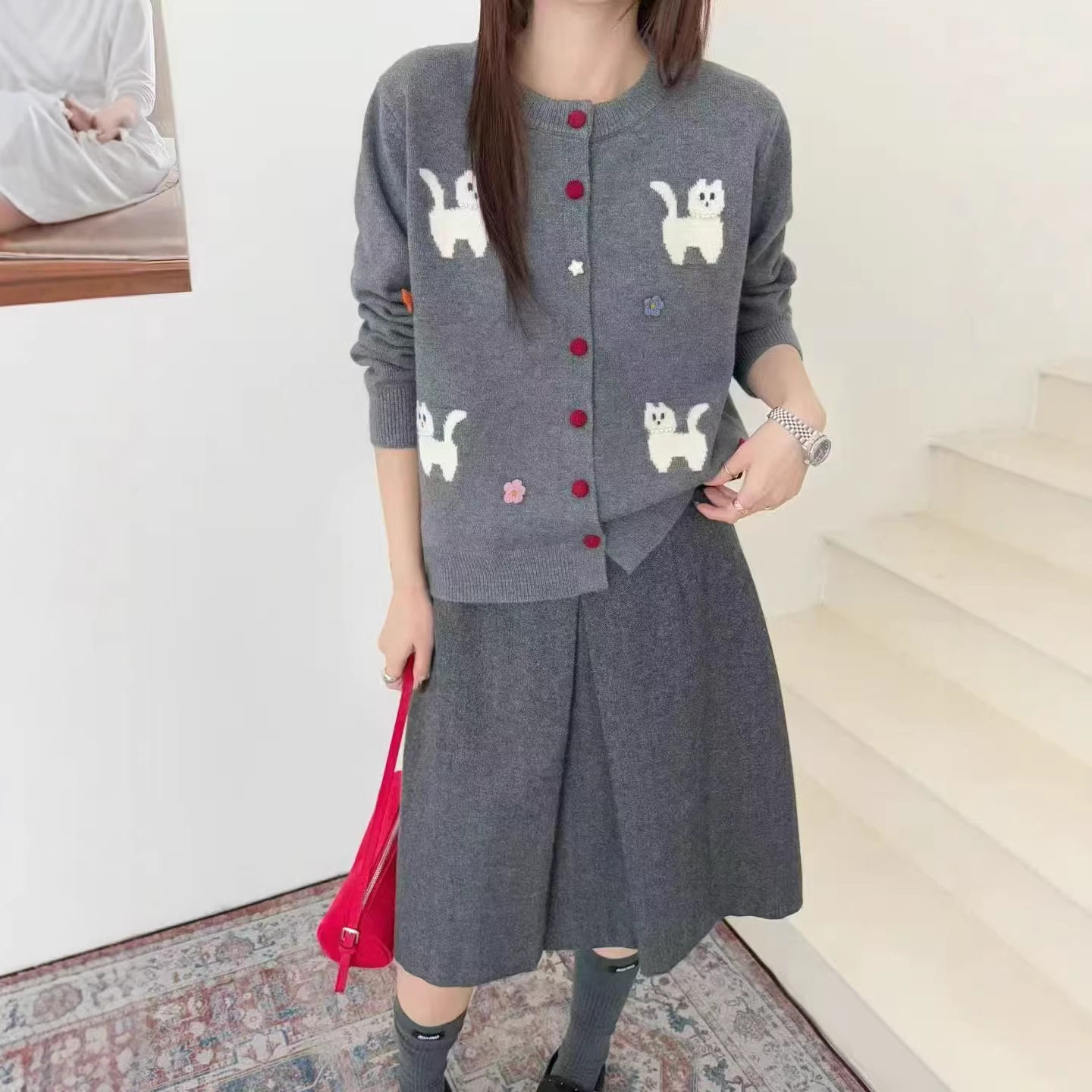 YZ欧洲站超好看2026早春韩系时尚卡通小猫针织条纹开衫外套毛衣女,女装/女士精品,毛针织衫,淘宝优惠券,粉丝福利购,淘宝优惠卷