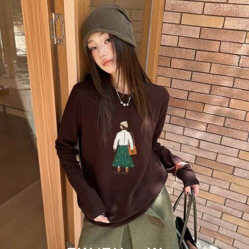 ZW卓娃正品复古卡通女孩磨毛女秋冬新品柔软休闲百搭打底衫33262