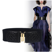 饰裙子夏季 女士宽腰带连衣裙收腰皮带松紧时尚 百搭黑色配饰腰封装