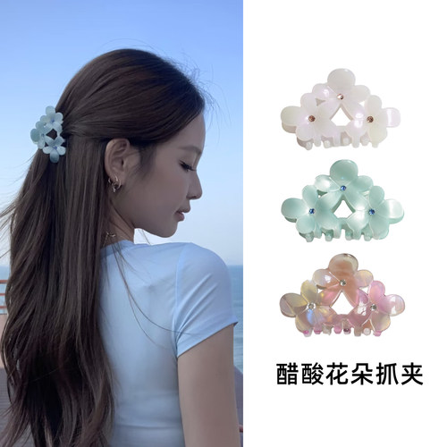 韩系醋酸花朵半扎发鲨鱼夹