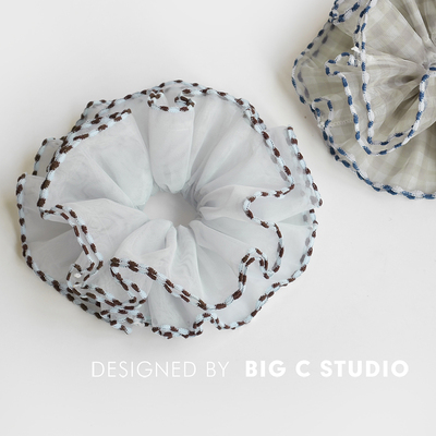 甜美丸子头百搭花边网纱肠圈