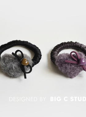 韩国新款紫色毛绒爱心发圈高级感气质马尾小肠圈洋气百搭甜美头绳