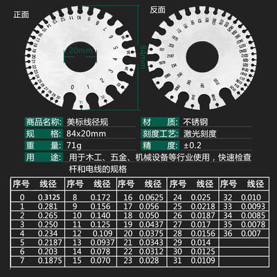 不锈钢美标线径规 样板焊缝检验尺 厚度尺测量电线金属丝焊接量规