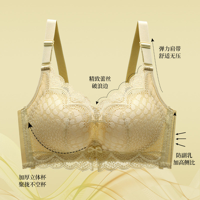 性感蕾丝优雅女人内衣加厚款小胸显大收副乳聚拢无钢圈调整型文胸