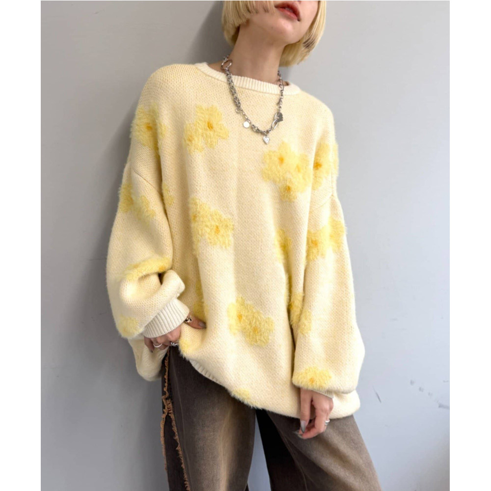 日单w cl0s*t纯原2025秋新款优雅气质宽松软糯花瓣灯笼袖针织毛衣