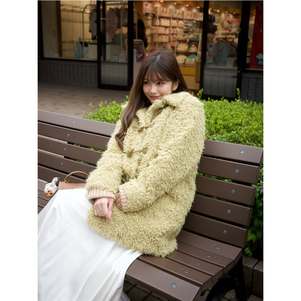 日单TIN@纯原2025秋冬新品复古休闲宽松翻领毛绒绒中长外套