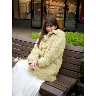 日单TIN@纯原2025秋冬新品 复古休闲宽松翻领毛绒绒中长外套