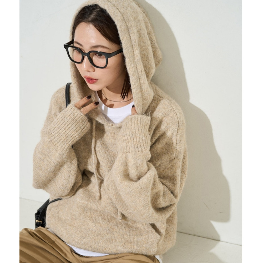 日单FS纯原2025秋冬新品优雅气质休闲宽松百搭拉毛连帽针织毛衣