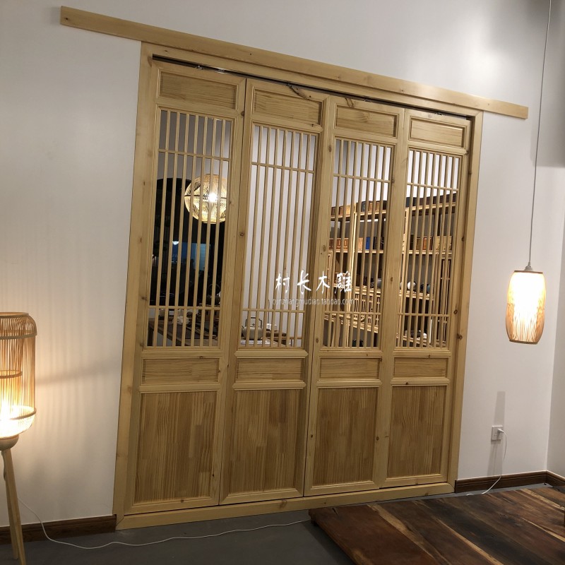 木雕门旋转门实木隔断屏风遮断简易可开合木格栅仿古门窗古色古香