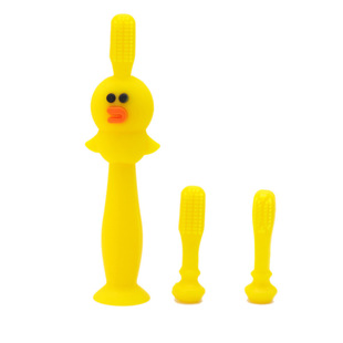 卡通鸭子婴儿乳牙刷 幼儿柔软训练软毛硅胶儿童牙刷 三个头