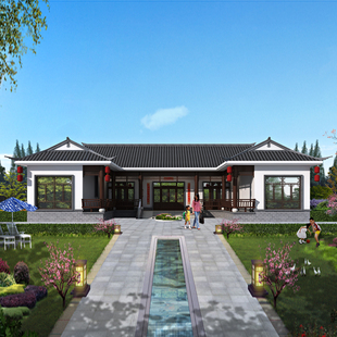 105新农村自建房别墅设计图纸新中式三合院全套施工图效果图水电