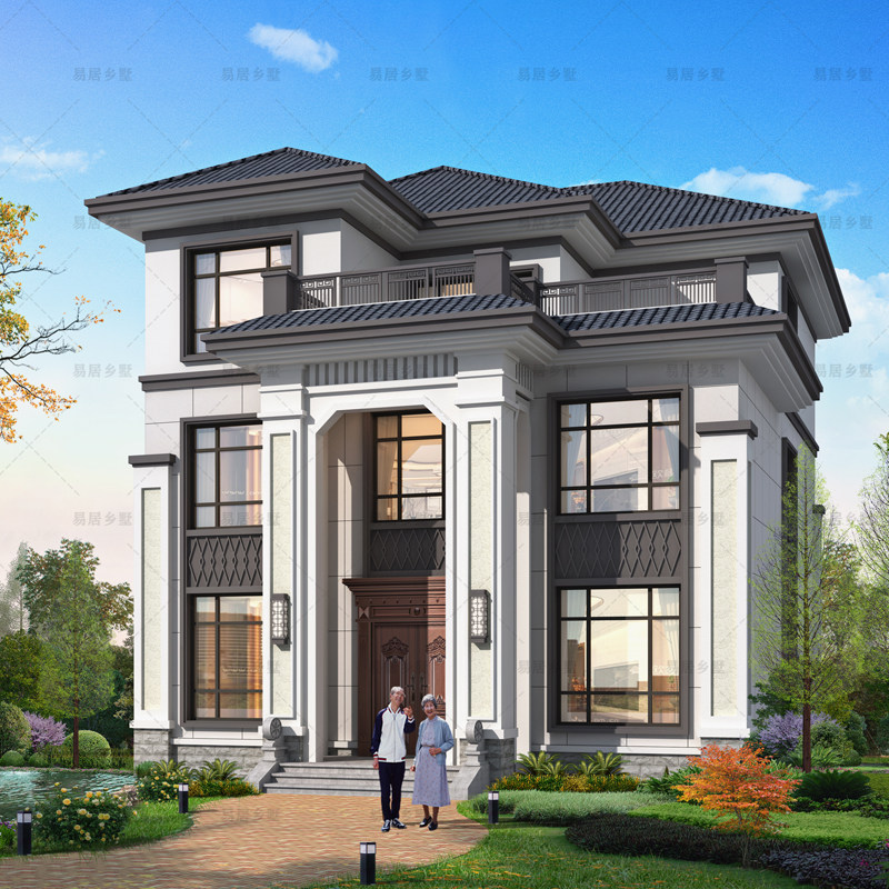 338大气新中式别墅设计图纸三层新农村自建房二层半全套施工图