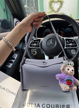 JULIA COURIER女包荔枝纹紫色波士顿包包女2025新款单肩斜挎腋下