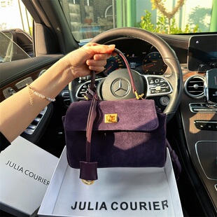 JULIA 麂皮绒单肩斜挎包 COURIER女包巴西莓紫水桶包包女2026新款