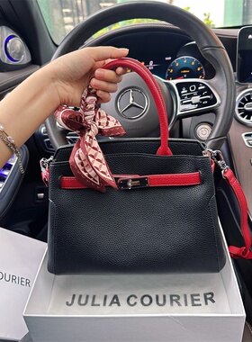 JULIA COURIER女包轻奢手掌纹铂金包包女2025新款撞色妈妈包通勤