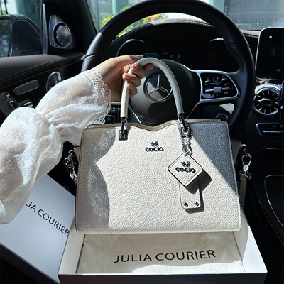 JULIACOURIER女包奶昔白荔枝纹托特包包女2026新款单肩斜挎手提包