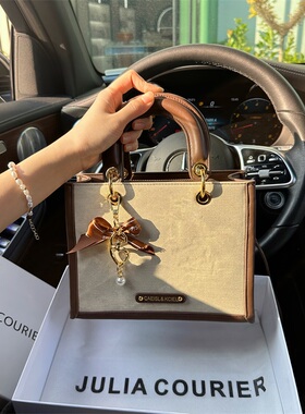 JULIA COURIER女包轻奢拼色托特包包女2025新款潮单肩斜挎小方包