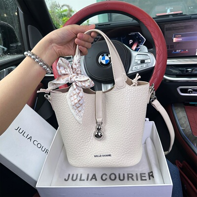 JULIA COURIER女包爆裂纹菜篮子包包女2026新款潮单肩斜挎水桶包