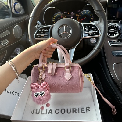 JULIACOURIER女包丝绒压纹波士顿包包女大容量单肩斜挎手提包通勤