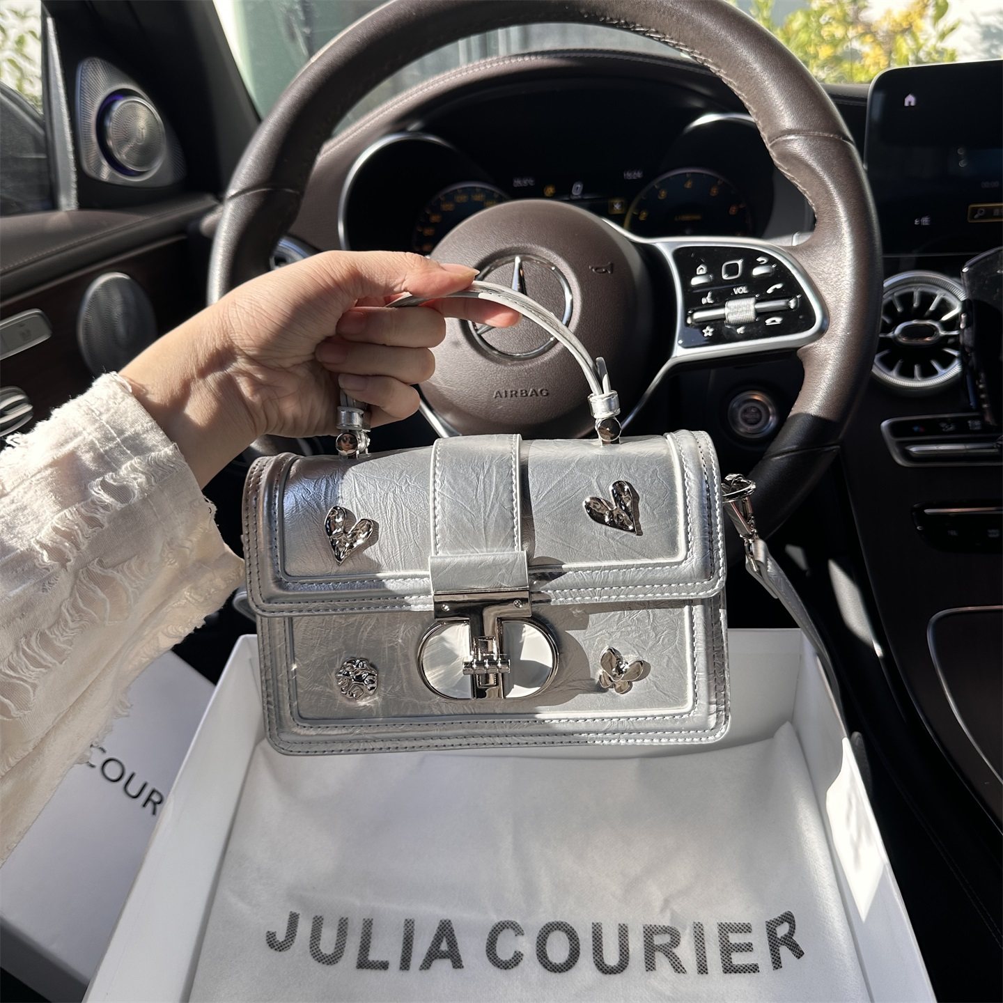 JULIA COURIER女包甜酷褶皱小方包包女2025新款潮单肩斜挎手提包