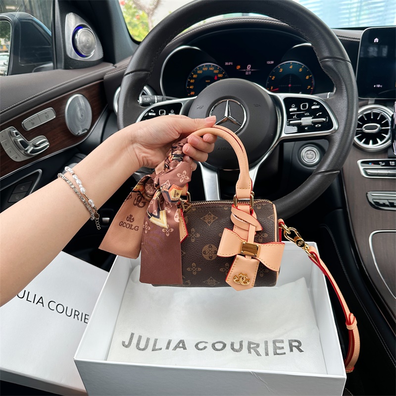 JULIA COURIER女包轻奢老花波士顿包包女2025新款单肩斜挎手提包