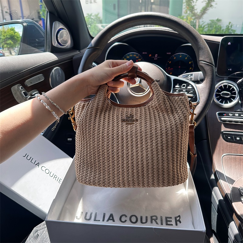 JULIA COURIER女包小众草编水桶包包女2025新款夏沙滩包单肩斜挎