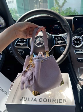 JULIA COURIER女包小众荔枝纹水桶包包女2025新款单肩斜挎手提包