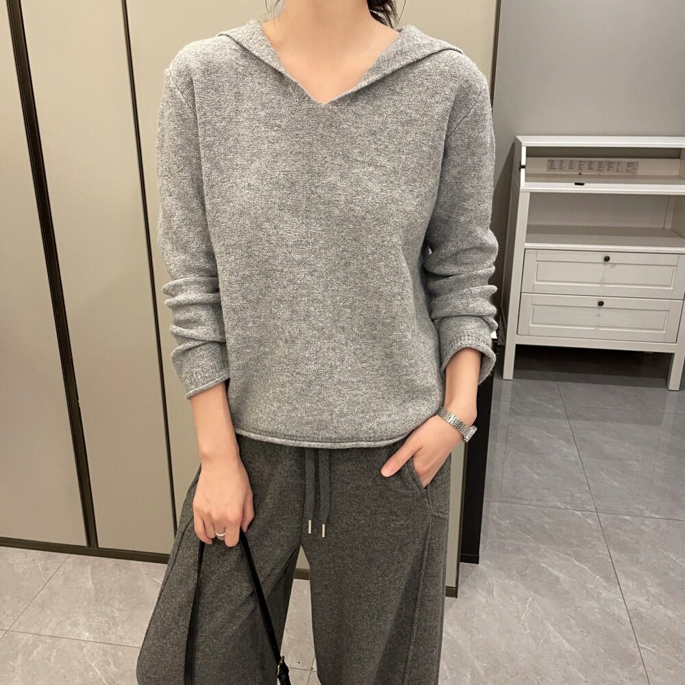 潮ins套头连帽衫宽松百搭女韩版v领薄款简约针织打底上衣250263