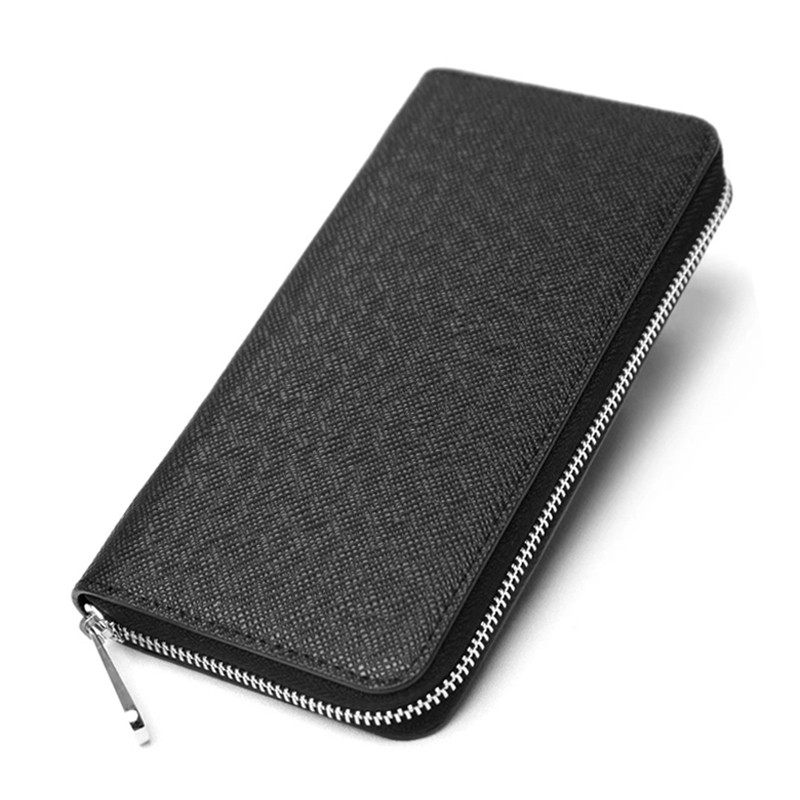 日本原单 十字纹男士长款拉链钱包 时尚大容量多功能女士手拿包