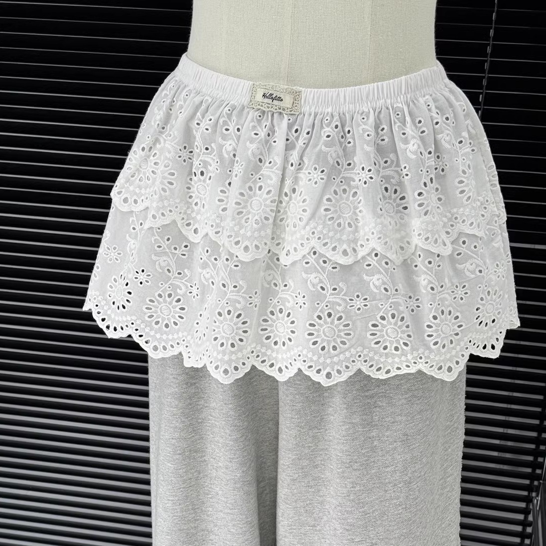 双层纯棉叠穿松紧腰蕾丝镂空韩版装饰裙帘芭蕾风穿搭腰封屁帘短裙