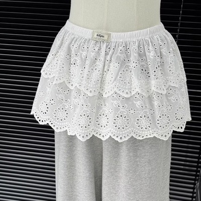 双层纯棉叠穿松紧腰蕾丝镂空韩版装饰裙帘芭蕾风穿搭腰封屁帘短裙