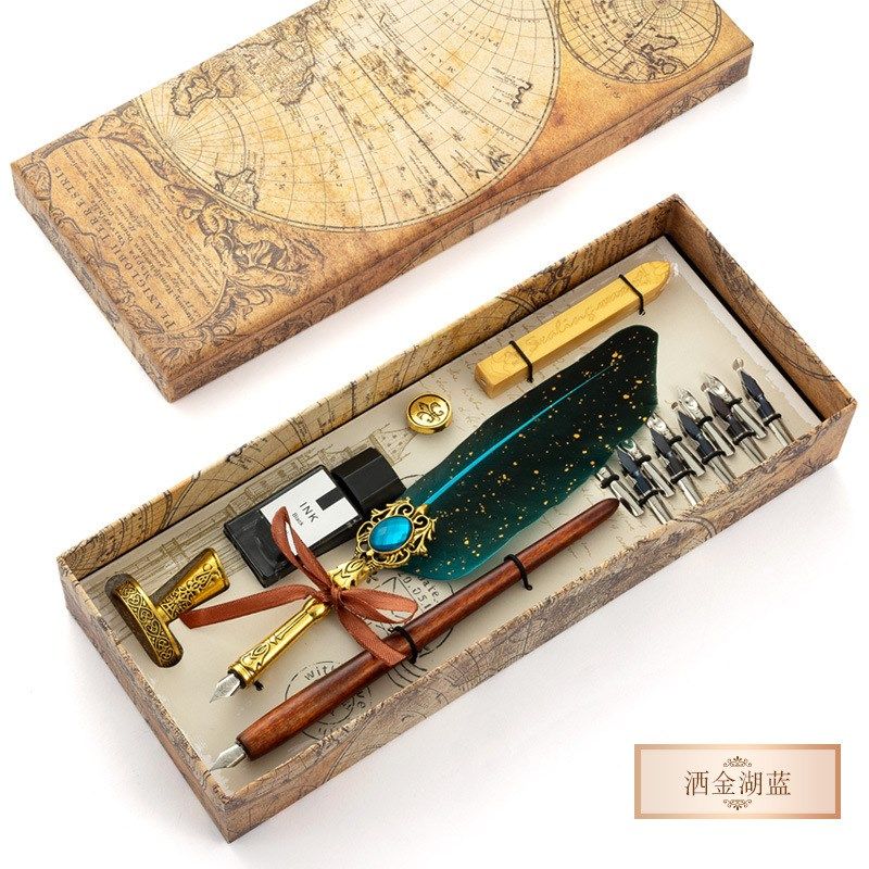 欧式复古洒金羽毛蘸水钢笔带底座火漆印章雕花笔杆豪华套装生日礼,文具电教/文化用品/商务用品,钢笔,淘宝优惠券,粉丝福利购,淘宝优惠卷