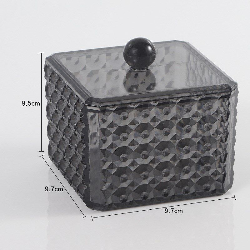 化妆棉收纳盒透明黑色亚克力钻石纹卸妆棉整理盒子带盖棉签盒桌面,收纳整理,桌面收纳盒,淘宝优惠券,粉丝福利购,淘宝优惠卷