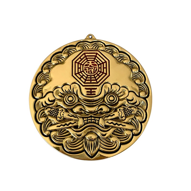 黄铜狮咬剑八卦镜虎头八卦镜太极八卦工艺品