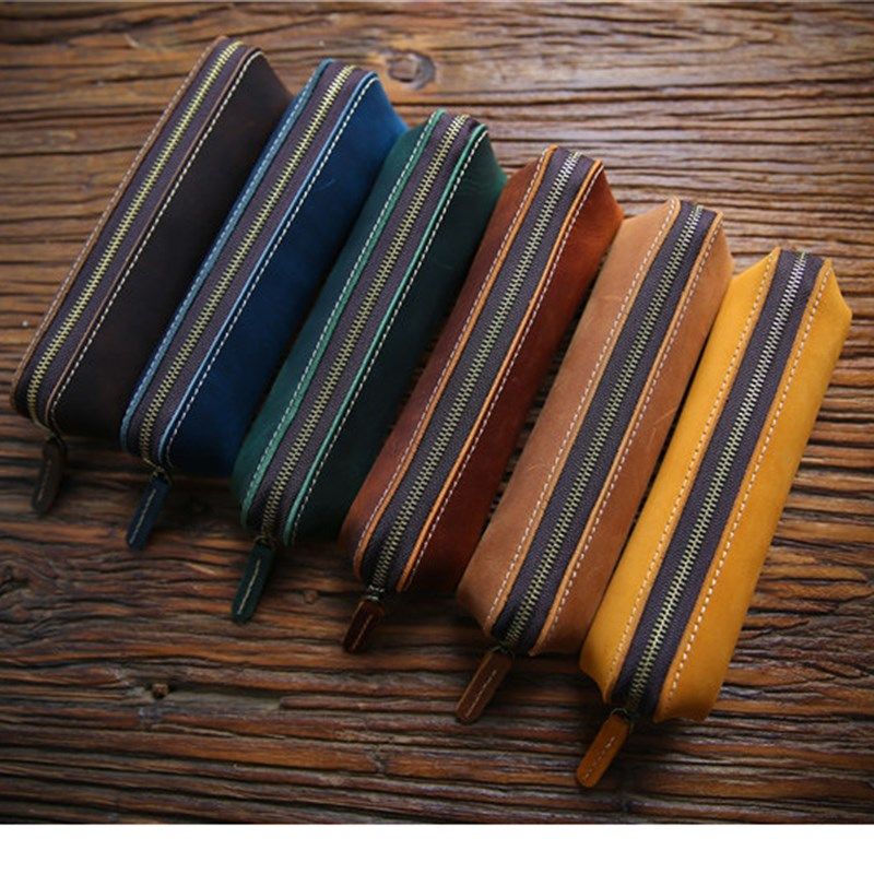 手工复古笔袋创意头层牛皮文具袋疯收纳袋笔盒纯色零钱包,文具电教/文化用品/商务用品,笔袋,淘宝优惠券,粉丝福利购,淘宝优惠卷