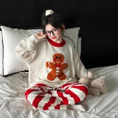 女童半边绒睡衣秋冬季2025新款儿童女孩卡通珊瑚绒可爱加厚家居服