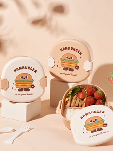 创意印花型分格饭盒可爱卡通贴纸便捷式辅食盒带盖学生午餐上班族