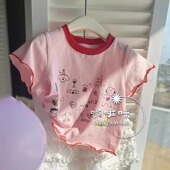 韩系童装 儿童女宝宝字母纯棉T女童网红炸街粉色短袖 2025夏装 新款
