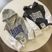 男童秋季 宝宝洋气字母连帽马甲两件套儿童春秋卫衣 假两件2025新款