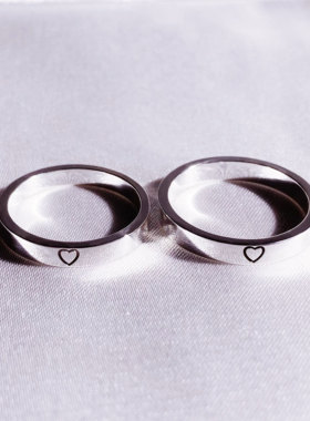 追月原创爱心情侣对戒刻字定制