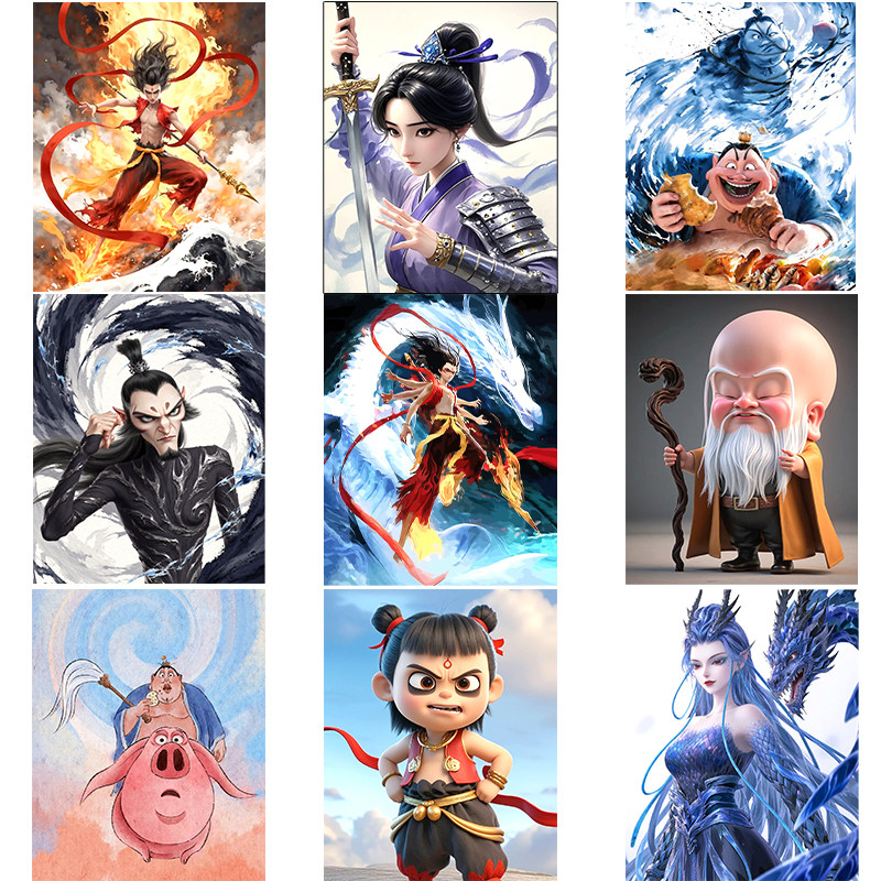 diy数字油画哪吒魔童闹海奥闰申公豹太乙填色丙烯装饰画 人物系列