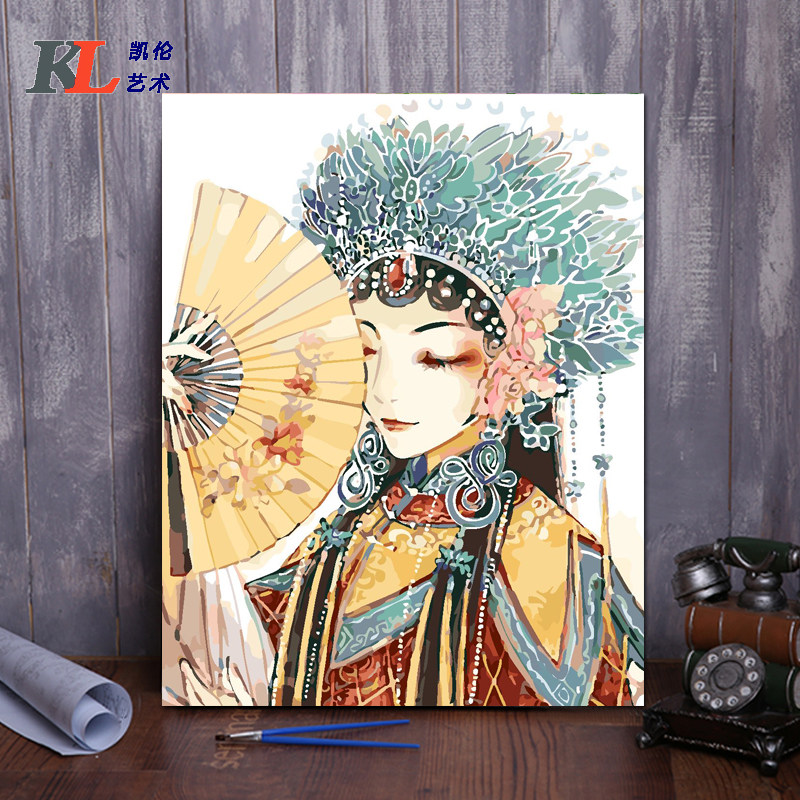 diy人物填色古风油彩画减压装