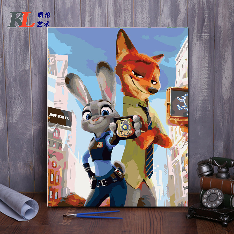 diy数字油画定制儿童卡通动漫人物手工填色油彩装饰画 疯狂动物城