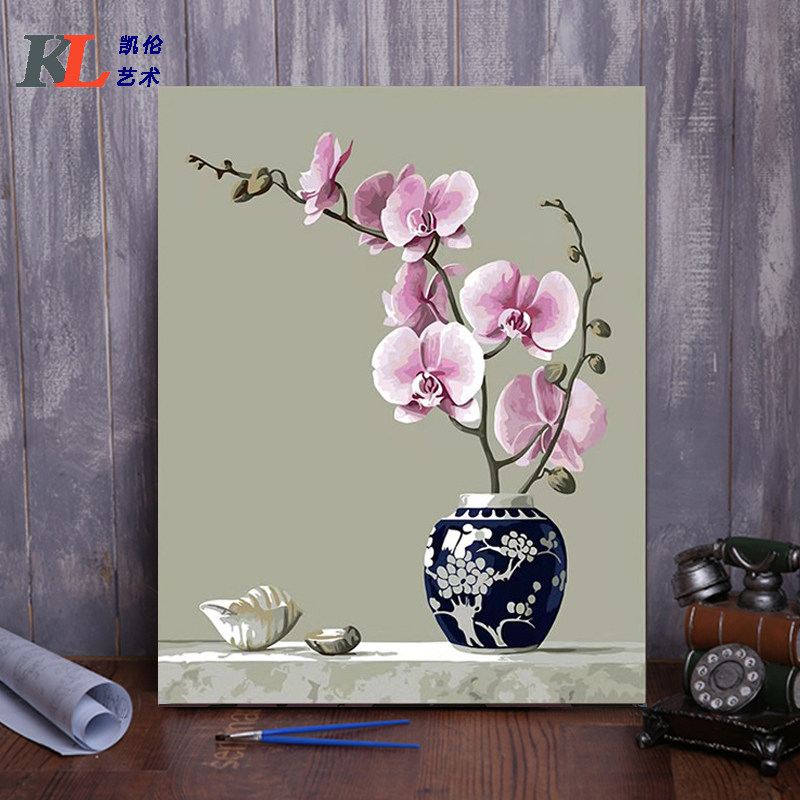 diy数字油画百年好合青瓷蝴蝶兰花卉客厅手绘填色装饰画百合 兰花