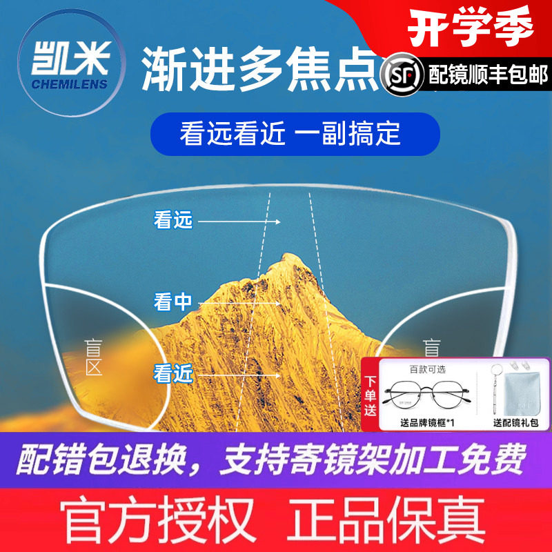 韩国凯米内渐进镜片渐进多焦点远近两用近视老花变色防蓝光眼镜片