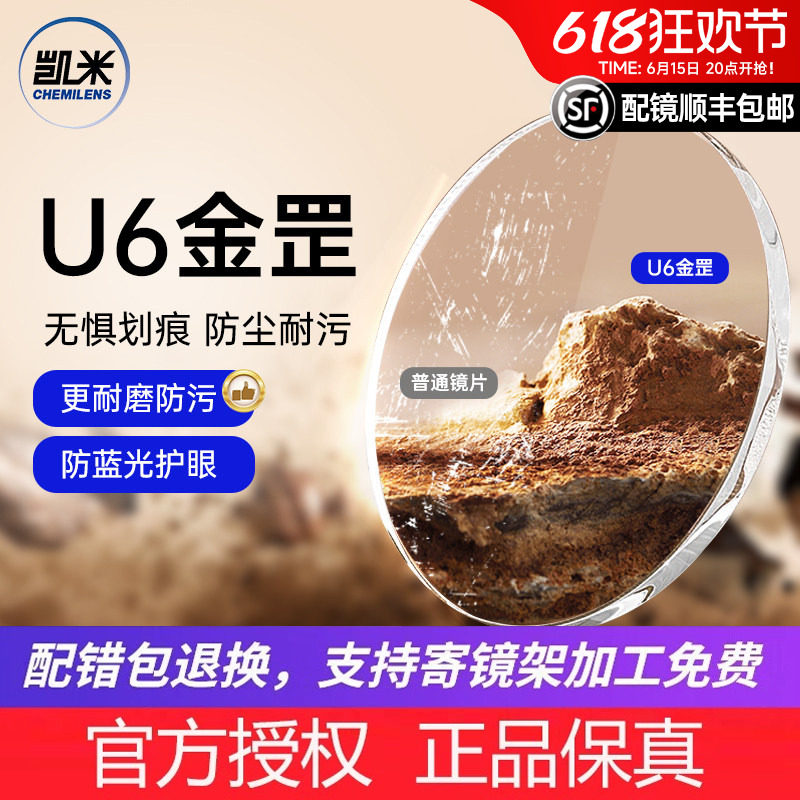韩国凯米1.74U6金罡防蓝光镜片